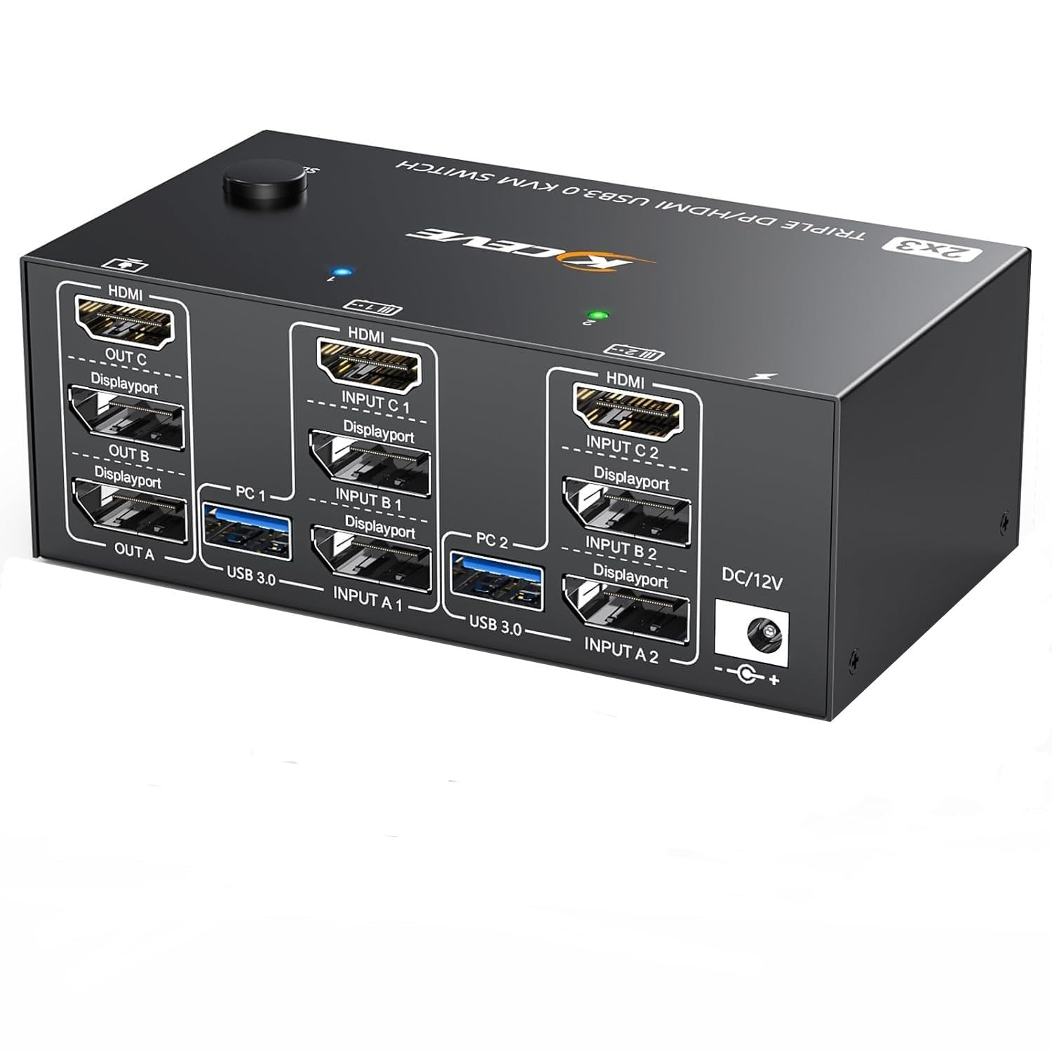 KCEVE KVM Switch 3 Monitore 2 PC, 8K@60Hz/4k@144Hz USB 3.0 KVM Umschalter HDMI + DisplayPort, für 2 Computer, 3 Displays, und 4 USB 3.0 Geräte