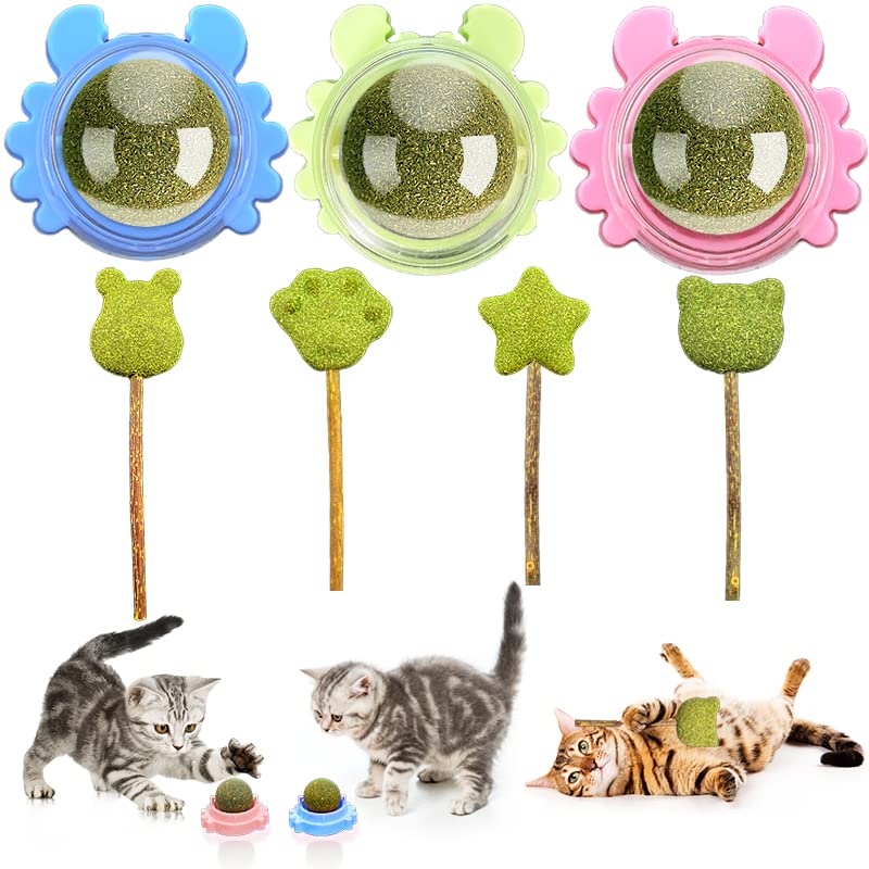 7 Pezzi Palline Catnip Gatti,Ruotabili a 360° Snack da Parete per Gatti,Giochi da Parete per Gatti,Palline Erba Gatta,Cat Nip Naturale per Pulizia dei Denti,Migliorare L'Eccitazione del Gatto