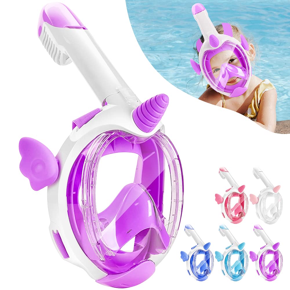 Maschera da snorkeling per bambini, maschera integrale con vista panoramica a 180°, attrezzatura da snorkeling Dry Top per bambini, anti appannamento, anti perdite, con doppio flusso d'aria,