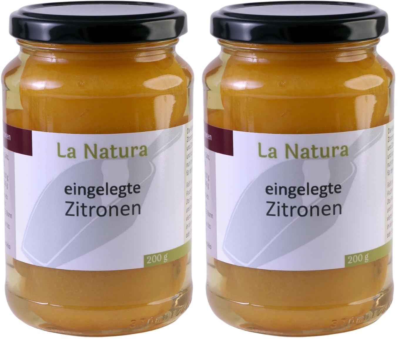 Marokkanische eingelegte Salzzitronen 200g | Original aus Marokko | Perfekt für die Nordafrikanische Küche & Feinschmecker Tajine | Salzzitronen im Glas | von La Natura (Packung mit 2)