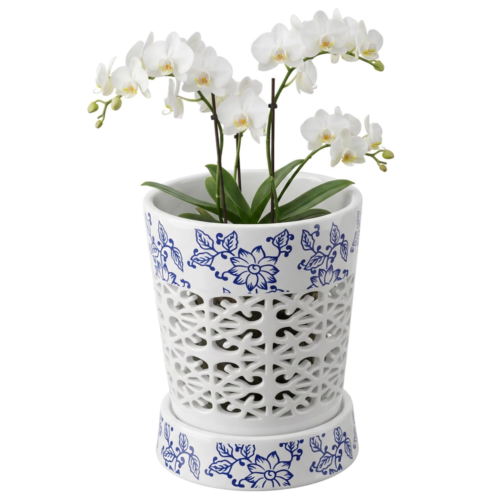 Neptuiby White Orchid Planter, Ceramic Orchid Pots With Drainage Holes And Saucer 4 Inch Breathable Pots For Healthy Growth, Elegant Home Decor