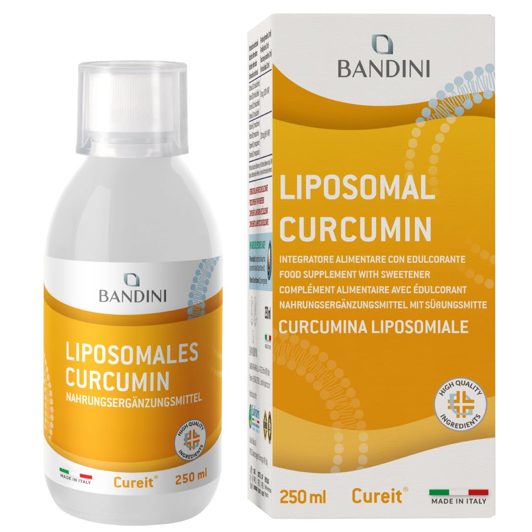 Bandini® Liposomales Curcumin Cureit® 250ml flüssig | Hochdosiert mit 200 mg Kurkumin pro Tagesdosis | Curcuma Extrakt mit Sonnenblumenlecithin | hohe Bioverfügbarkeit | 25 Portionen | Vegan, GMO-frei