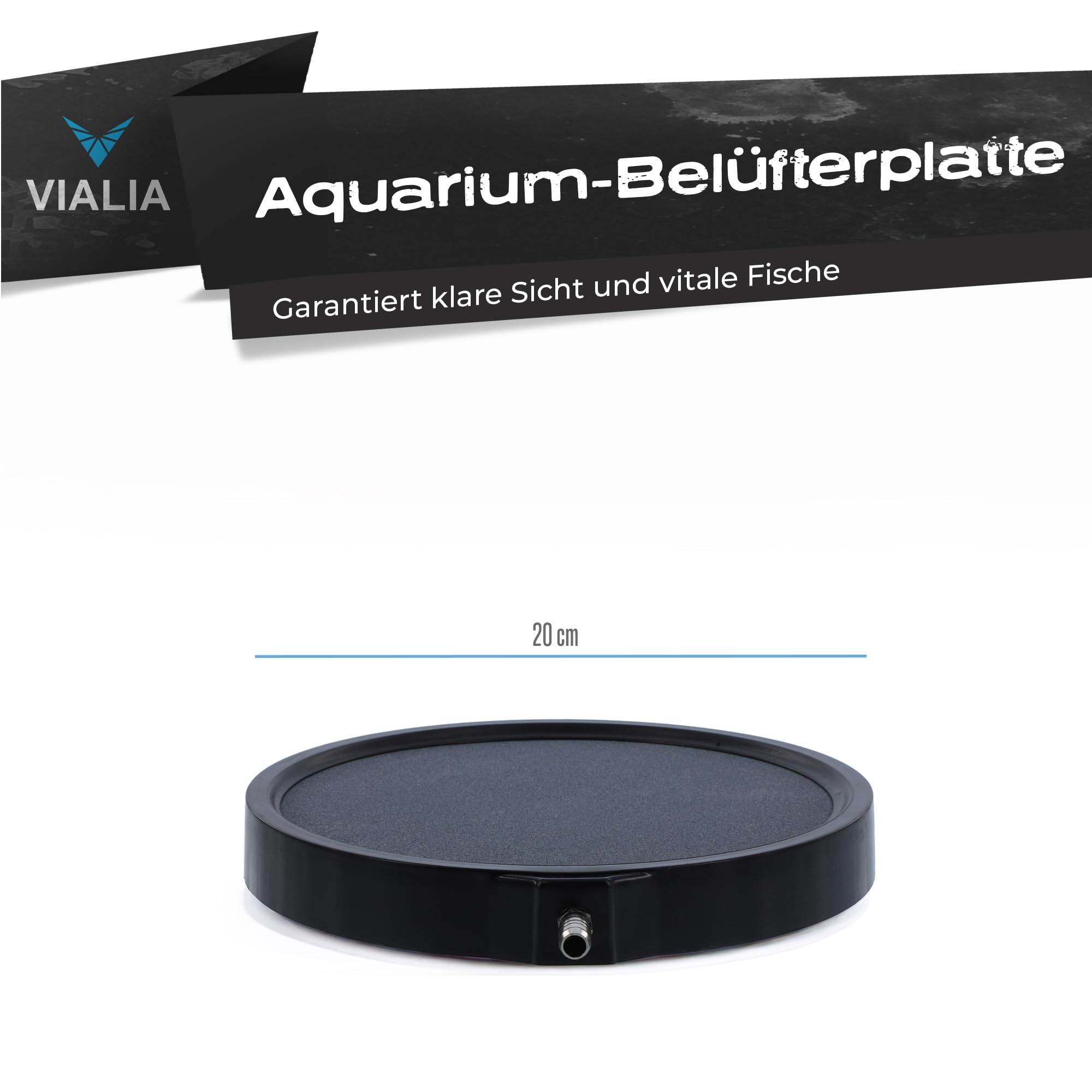 Sprudelstein Ø 20 cm Luftausströmer für Aquarium & Teich | Feinporige Mikroblasen zur Sauerstoffanreicherung | Hochtemperaturgesintert & Robust | 2-Stufen Anschluss | Für 12-14W Luftpumpen