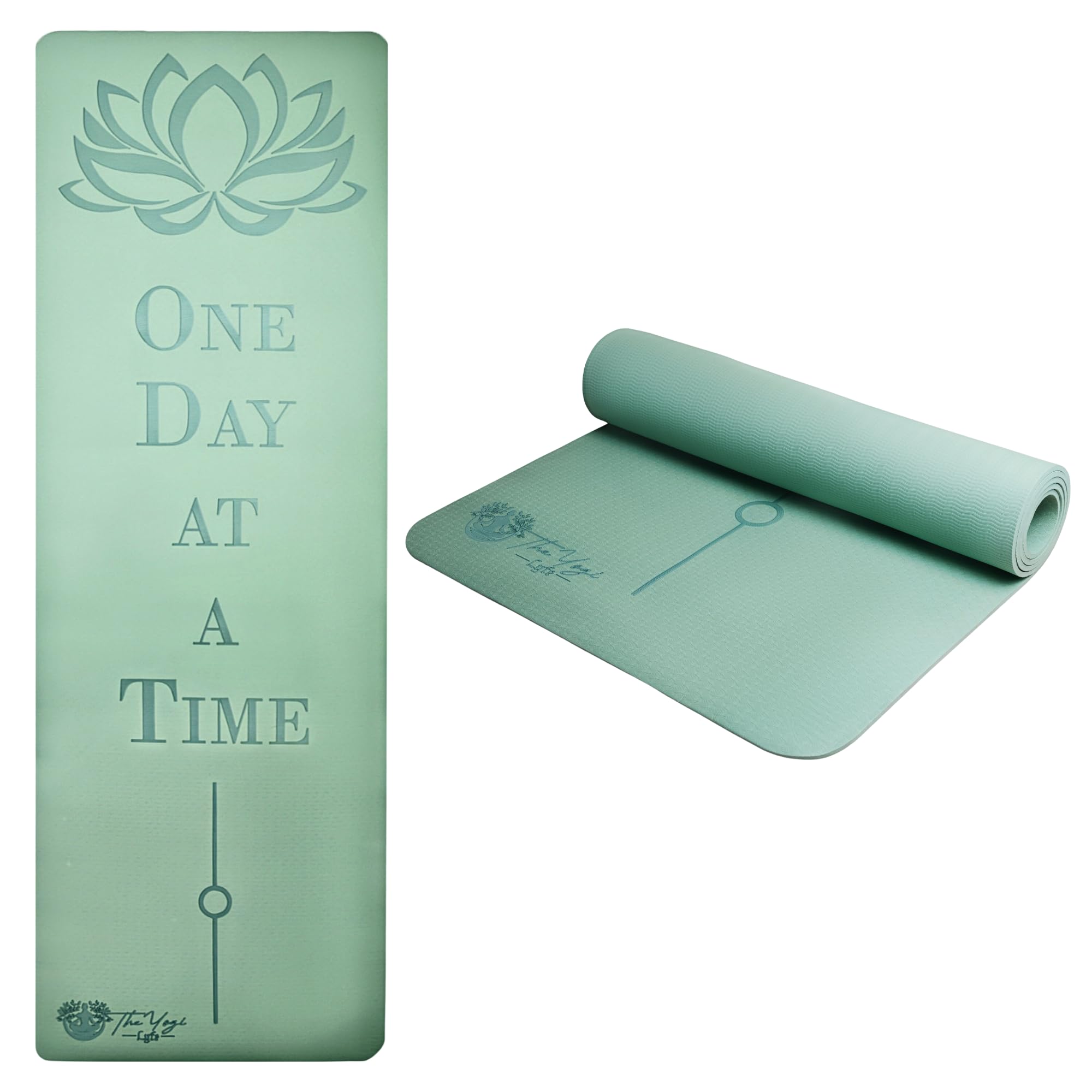 Recovery Lyfe Yoga Mat One Day at a Time Engraving Non-Slip Eco TPE Sage Green 72 x 24