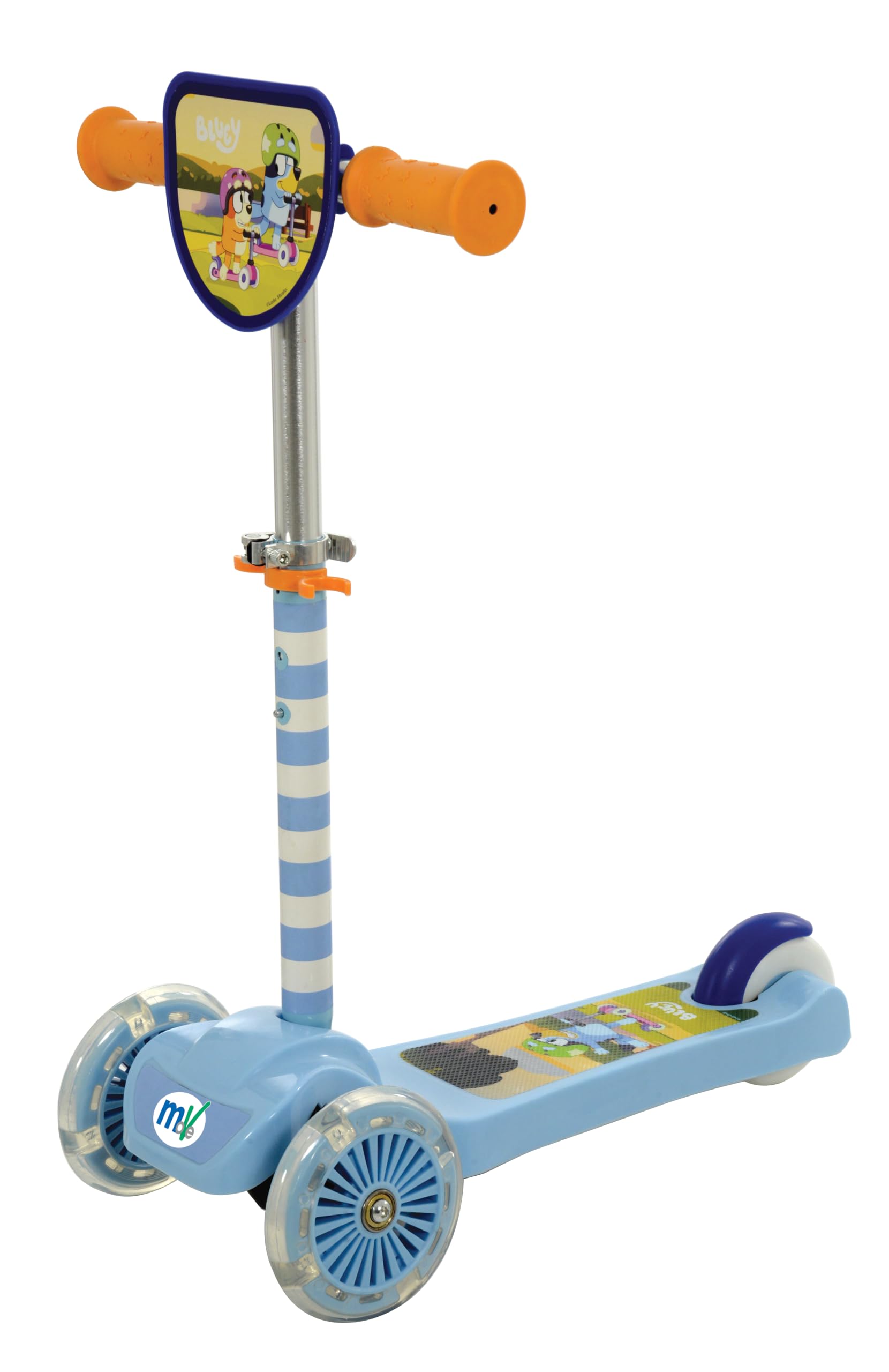 Bluey Mini Go! Tilt 3 Wheel Scooter with Squishle Pouch | Officially Licensed Kids Ages 3+ Push | Tri Unisex Girls or Boys | Adjustable Handlebar Height