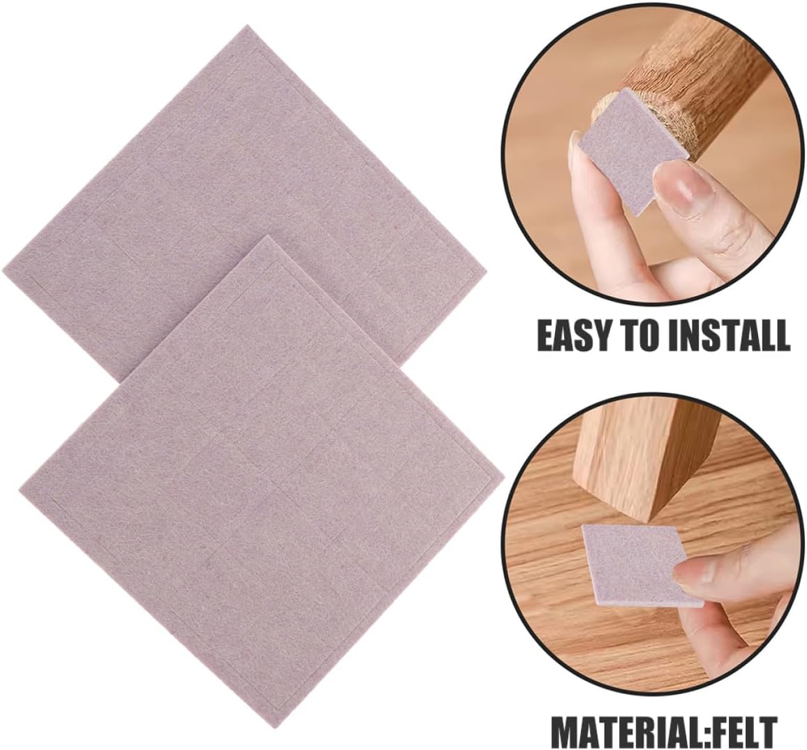 64 Pcs Self-Adhesive Square Felt Chair Leg Floor Protectors Cuttable Furniture Pads for Hardwood Floors Under Furniture Legs
