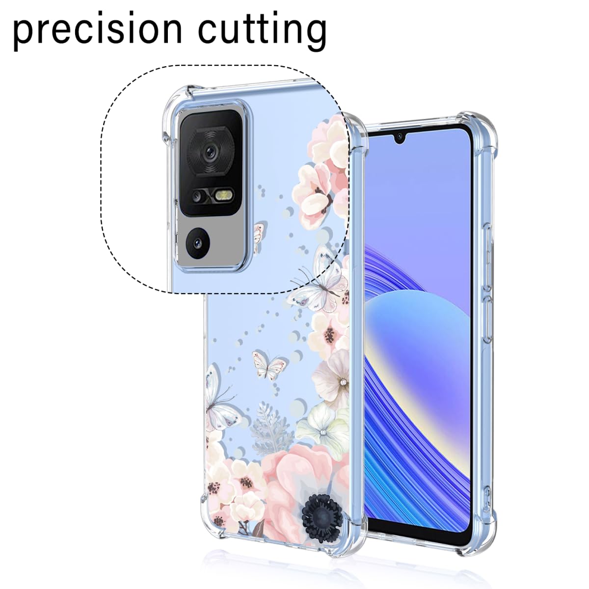 JDXHFF Coque Compatible Avec TCL 403 (6.6") Et 2 Pièces Verre Trempé écran Film Protecteur - Noir Souple Silicone Étui Bumper Housse TPU Case Cover Black