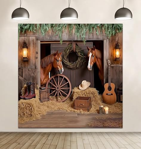 Western Cowboy Backdrop 10x10ft for Photoshoot Wild West Rodeo Party Decorations Banner Rustic Barn Door Horse Western Theme Photography Background for Kids Birthday Party - Thumbnail 2