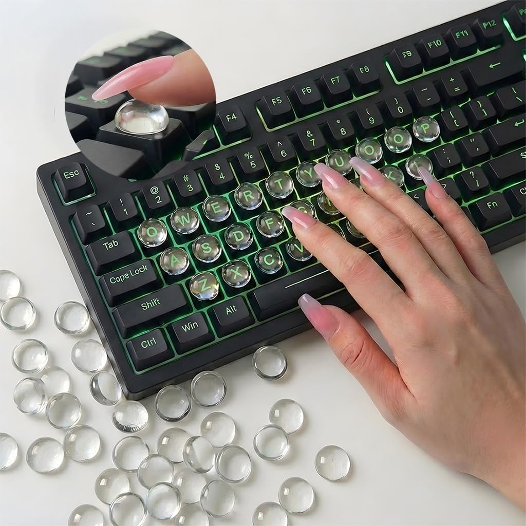 110PCS Keyboard Bubbles for Long Nails, Clear Raised Glass Covers