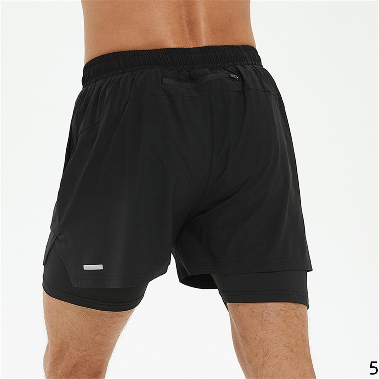 Pantaloncini Uomo Pantaloni Sportivi Maschili Finti A Due Pezzi Secco Rapido Antidosceudo Che Corre Fitness Tre Quarti-Nero-m