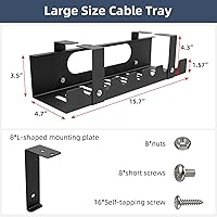 Vista 3 de 2 Pack Cable Management Under Desk Tray,Adjustable Length(15.7”-31.4”) Large Cord Organizer for Wire Management Tray,Under Table Cord Wire Organizer