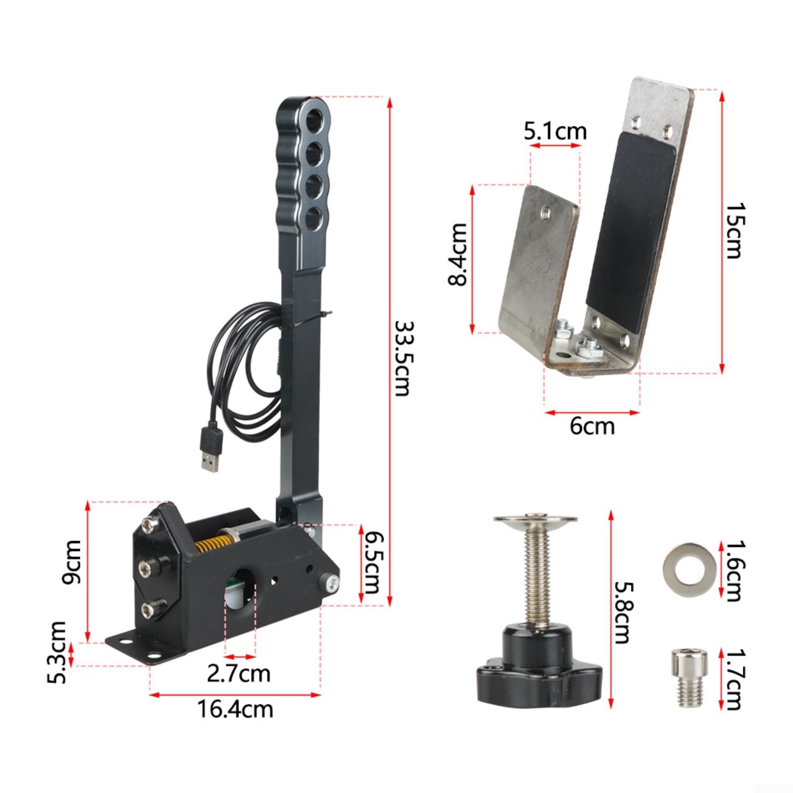 Freno a mano lineare del collegamento di USB con il sensore di Hall 16Bit per il simulatore del gioco di corsa del PC, acciaio e lega di alluminio (C)