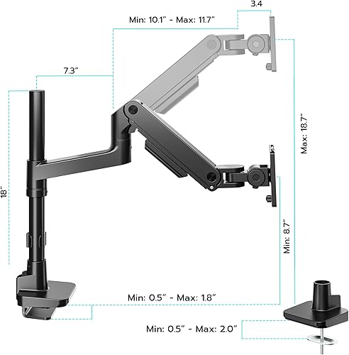 Miniatura 9 de ARES WING Soporte de escritorio con brazo para monitor único para monitores ultraanchos de 17 a 49 pulgadas, brazo de monitor único resistente con