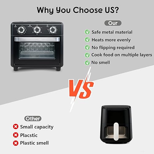 Miniatura 4 de Combo de horno tostador de freidora de aire de 10 cuartos de galón, horno freidora de aire con funciones 5 en 1, control de 3 botones y ventana