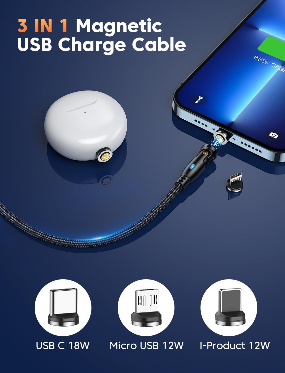 10 Connettori Magnetici Tipo C A 7 Pin - Adattatore Ricarica Rapida Girevole 360°, Per Smartphone