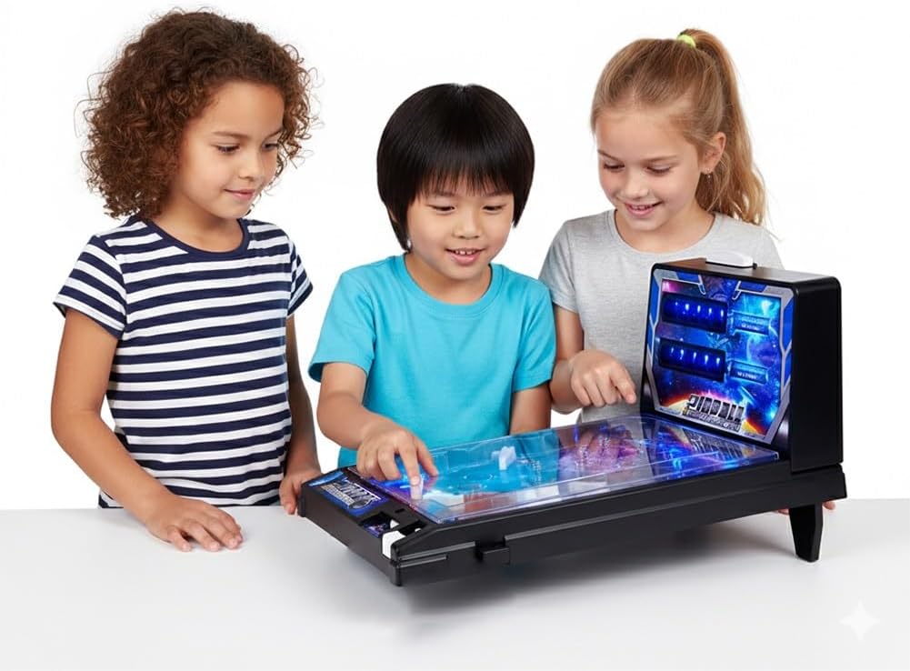 Classic Pinball Machine for Kids, Compact Tabletop Toy with Light, Retro Fun Pinball Game, Action and Reflex Arcade Game, for Children and familiy