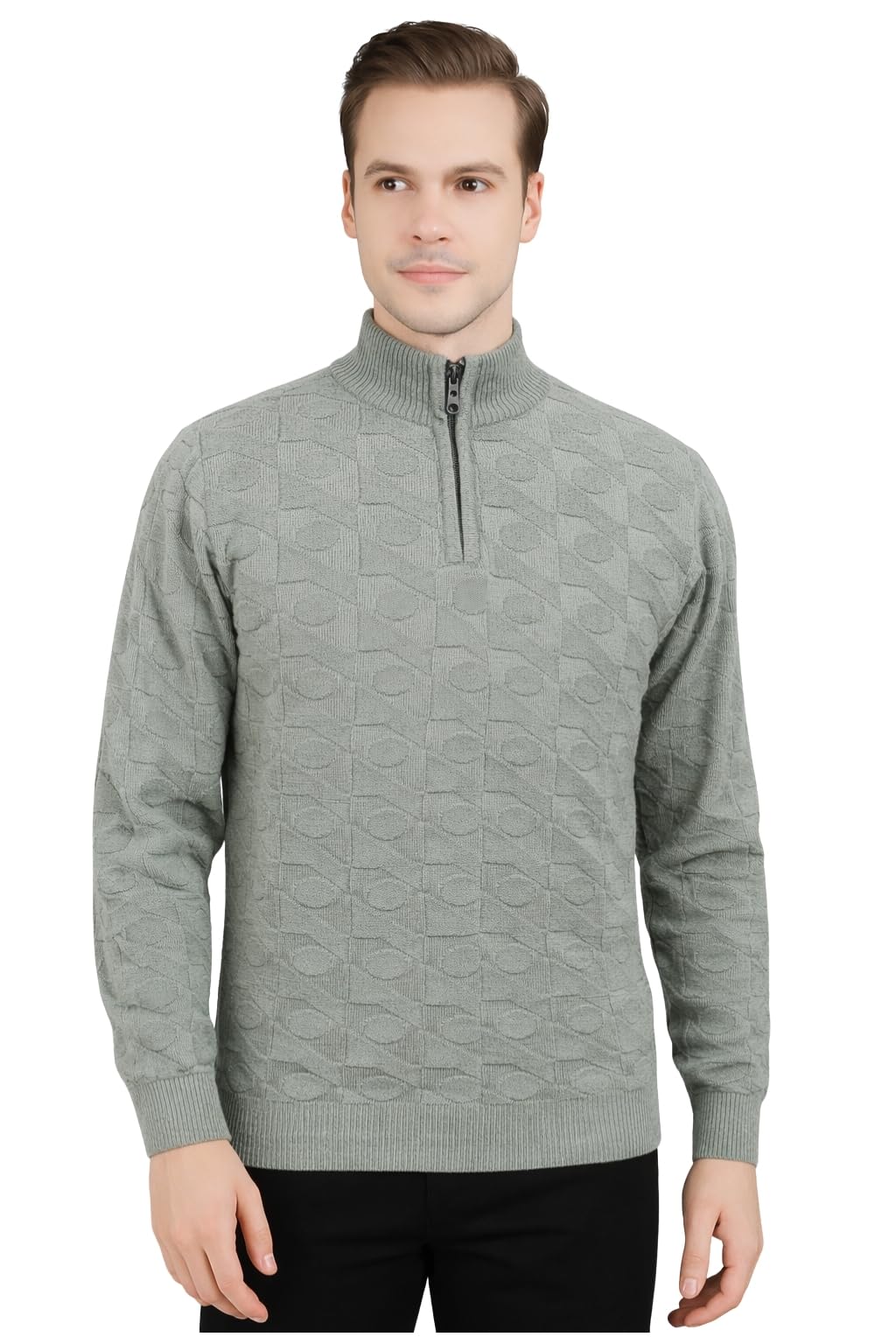 feverfew Men Woolen Yarn High Neck Sweater | Half Zipper Pullover Sweaters | Self Design | Full Sleeve Regular Fit Sweaters | Winter Sweater-picture-25
