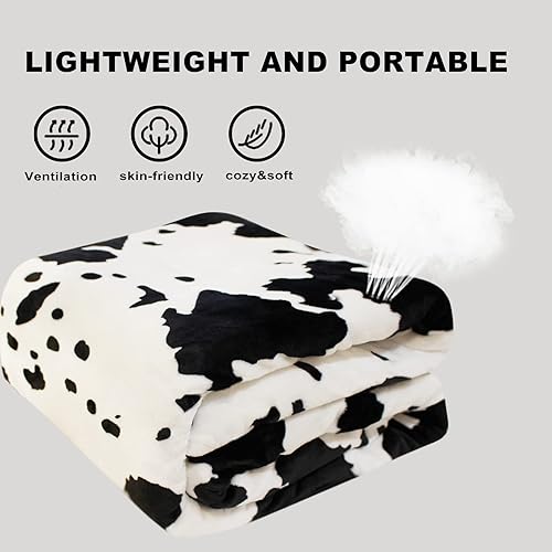 Miniatura 6 de Manta con estampado de vaca, de franela de forro polar suave, ligera, manta de felpa cálida y bonita manta de vaca para dormitorio, sala de estar,