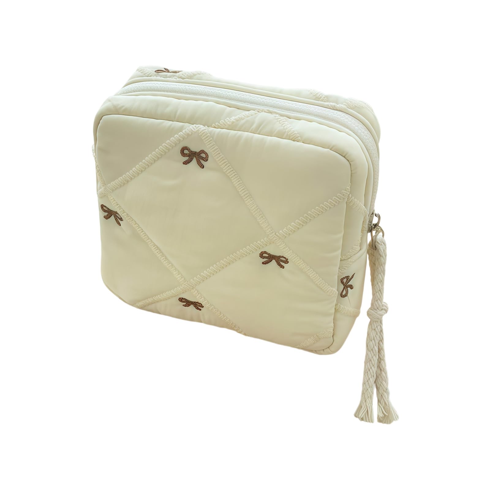 Nvoqilin Women's Beige1 Adorable Bowknot Embellished Storage Pouches For Cosmetics Or Hygiene Products Organiser Sanitary Pad Holder Travel Makeup Storage Case