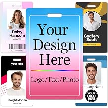 Custom ID Badge with Photo Logo Barcode Personalized Name Identification Badges Double Sided Print Employee ID Badge for Office Worker Doctor Nurse Student-Vertical