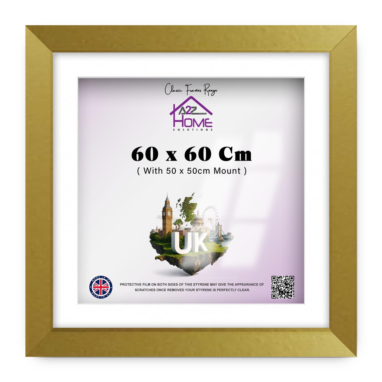 A2Z Home Solutions — Modern Poster Frame (60 X 60 Cm) With 50 X 50 Cm White Mount | High Definition Perspex Front — Vertical And Horizontal | Home Décor And Art Galleries 24 X 24 Inch Gold
