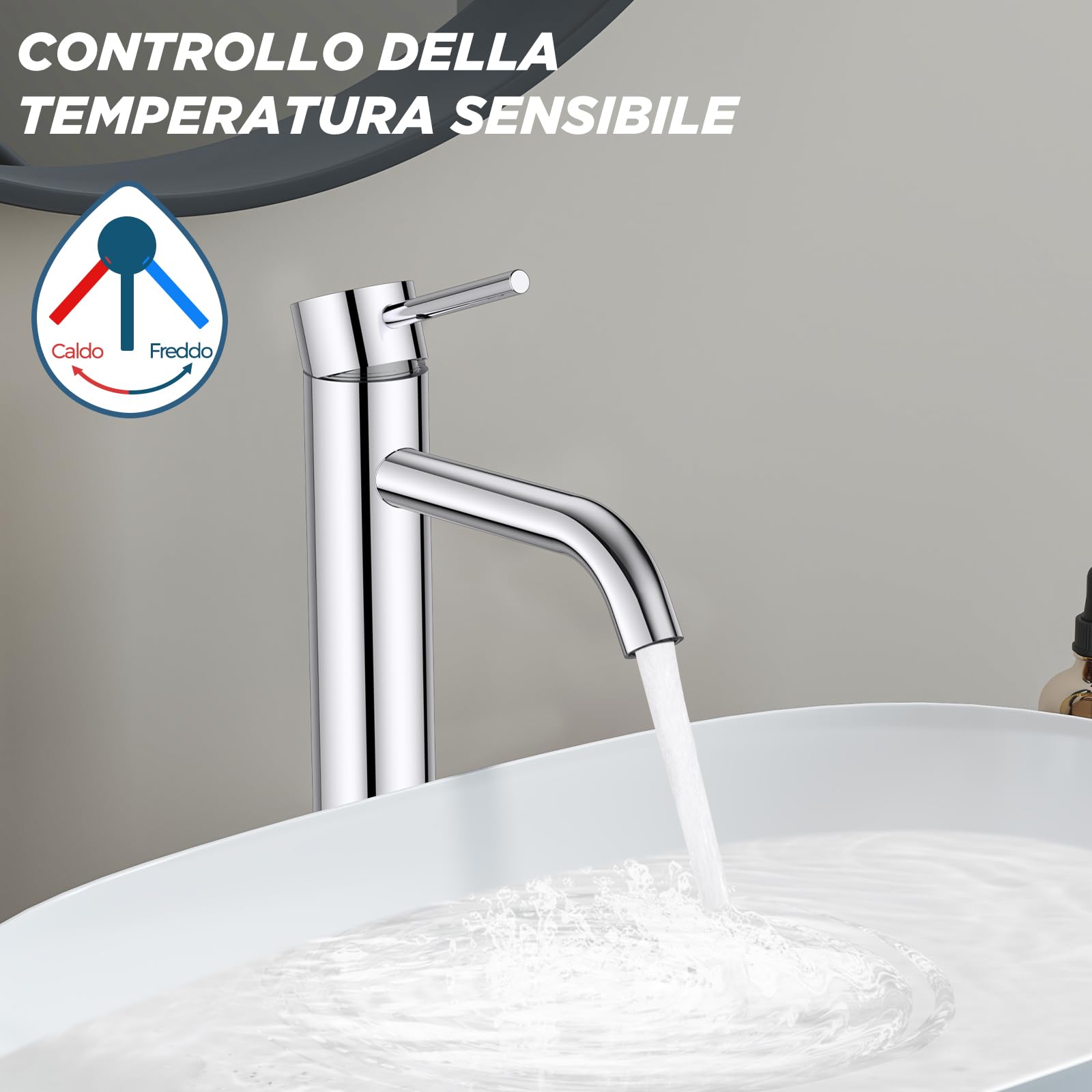 Forious Rubinetto per il Bagno, Miscelatore per il Lavabo Alto con Altezza del Beccuccio di 190 MM, Finitura Cromata e Miscelatore Monocomando per il Lavabo in Bagno, WC per Ospiti