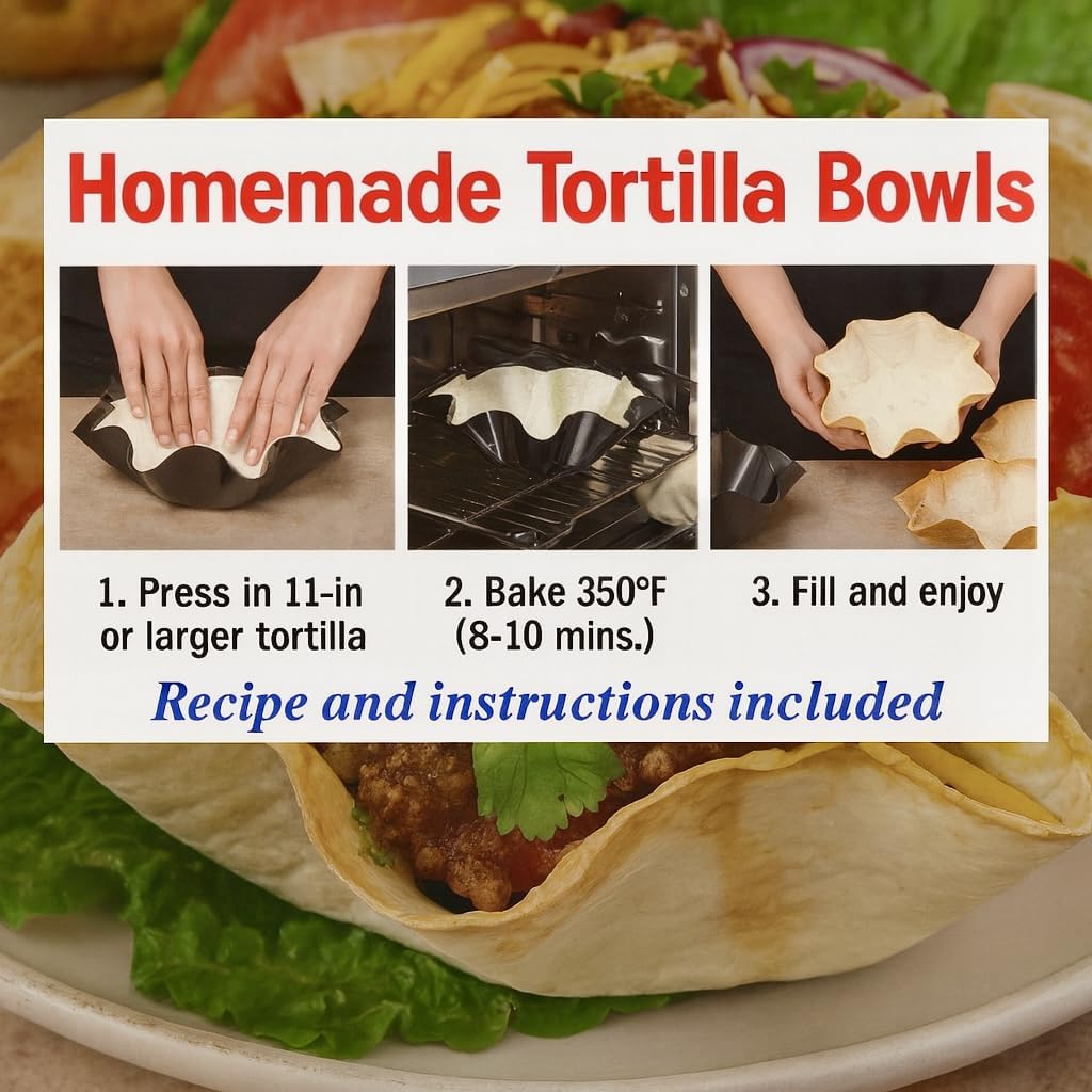 HIC Kitchen Non-Stick Tortilla Bowl Makers, Carbon Steel, PFOA Free, 8.5 x 2.5-Inches, Set of 4