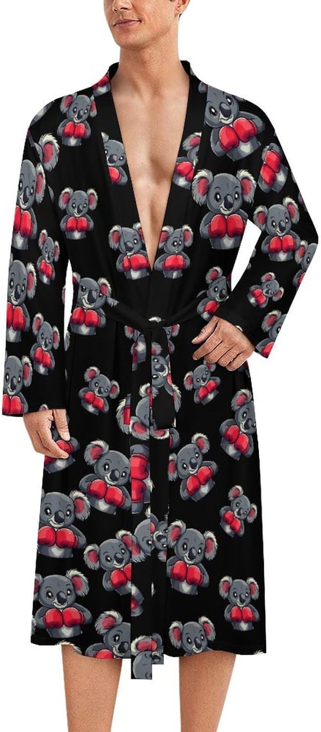 Koala Bear Boxing Gloves Mens Robe Long Bathrobe for Women Bath Robes Lightweight Soft Printed Sleepwear