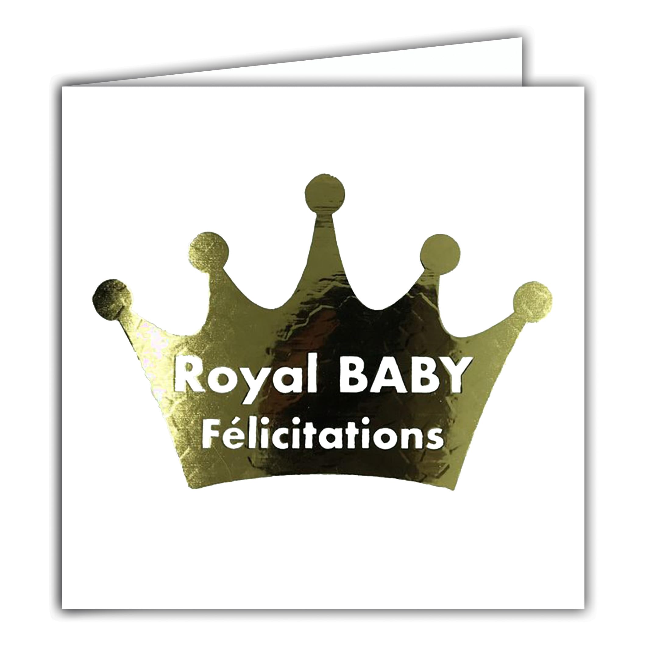 AFIE 22242 Congratulations Royal Baby Welcome to Baby Birth or Adoption Little Prince Little Princess Crown Shiny Gold with White Envelope 15 x 15 cm Made in France