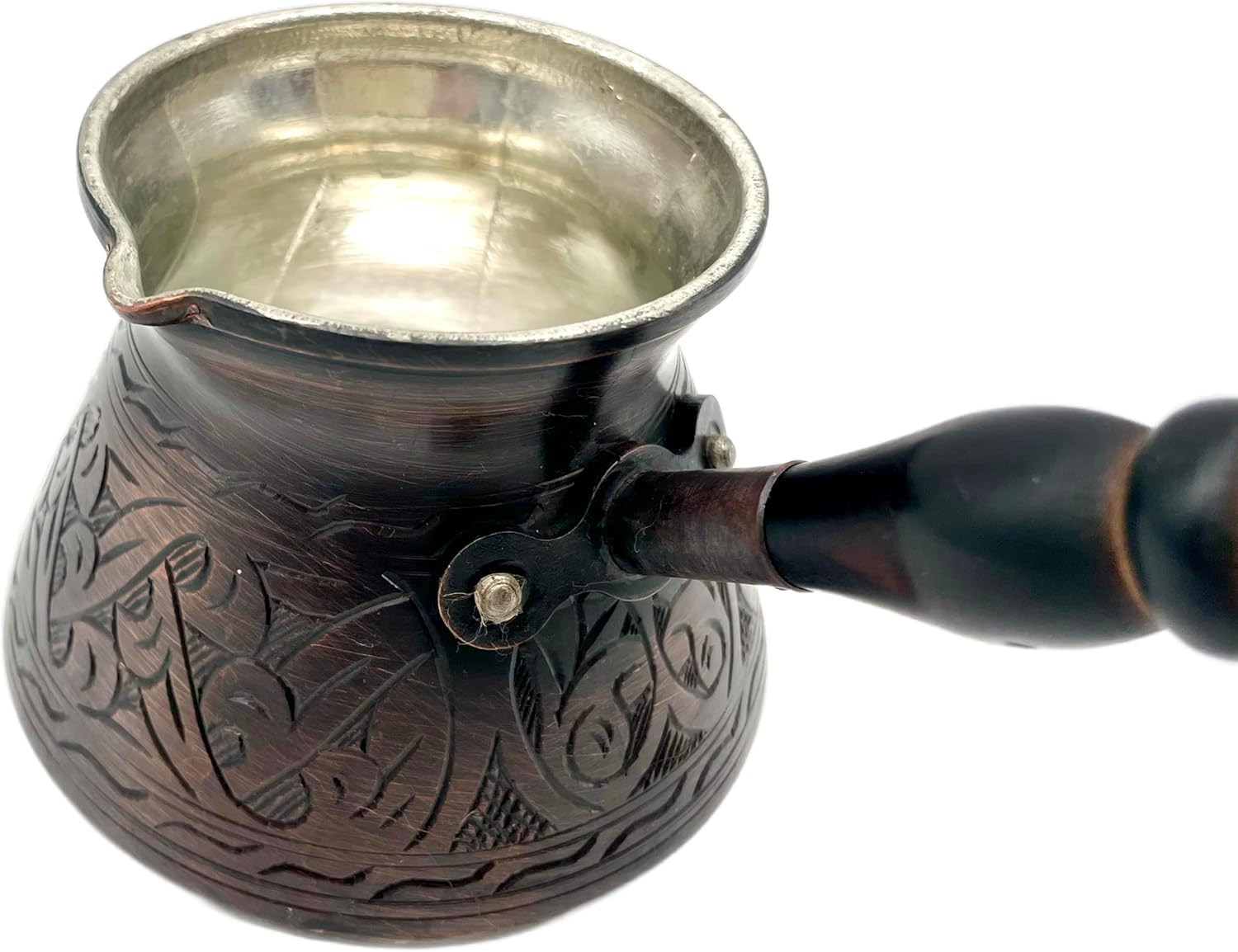 Cezvex rame più spesso, turco, greco, arabo, caffettiera Cezve Ibrik Briki con manico in legno e cucchiaio (rame antico, 4500 ml)
