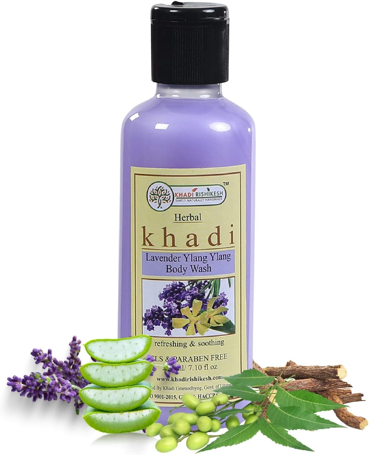 Ayurvedic Lavender Body Wash & Shower Gel-Women/Men-Moisturisers For Softer Skin-Deeply Hydrated - Relaxing Body Mind-Radiant Glow-SLS & PARABEN FREE-210ML-WITH BATH LOOFAH SPONGE FREE