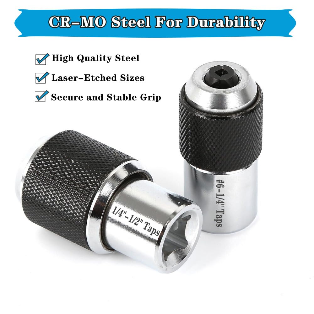 Saipor 2pcs Tap Socket Set, 3/8" Drive Tap Extractor Tool with Adjustable Jaws Fit #6 to 1/2" Taps, Suitable for Taps Reamers - Image 2