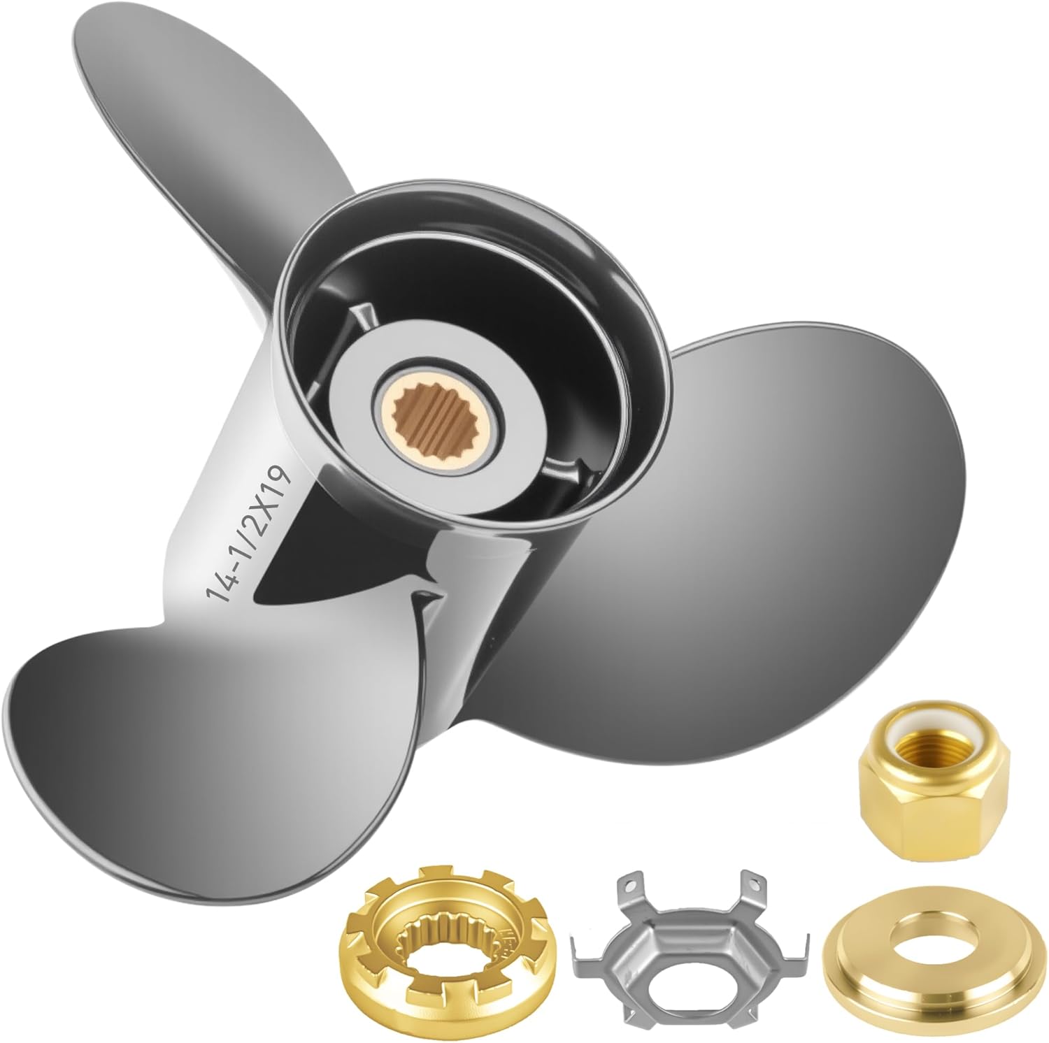 Propeller for Mercury Black Max Outboard 135 150 175 200 220 225 250 300 HP MerCruise Sterndrive Alpha Bravo Aluminum Prop 14.5X19 Pitch RH 15 Spline Tooth with Flo-Torq II Hub Kit 832830A45