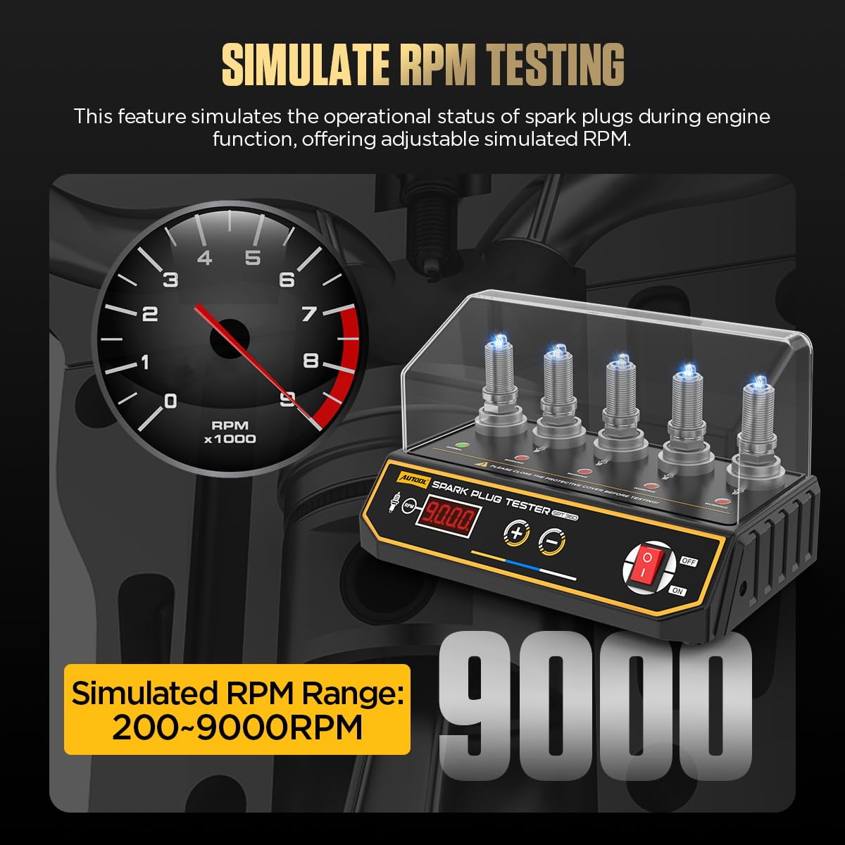 AUTOOL SPT360 Auto Zündkerze Tester, Kfz Zündkerzendetektor Zündkerzen-Systemanalysator mit 5 einstellbaren Testlöchern für Motorradfahrzeug (200-9000RPM)