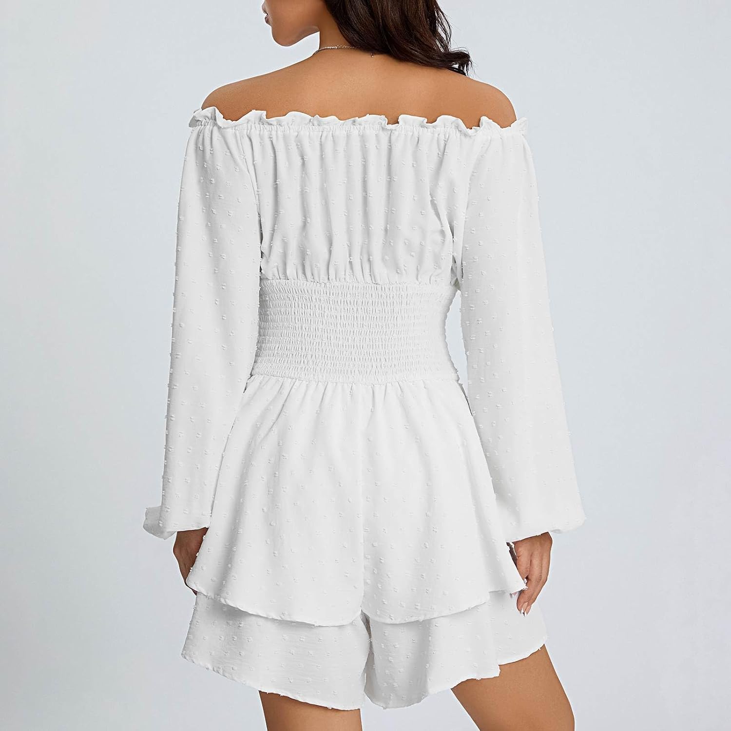 Women's Fairy Pirate Corset Romper Dress Long Puff Sleeve Off The Shoulder Neck Flowy Ruffle Jumpsuit