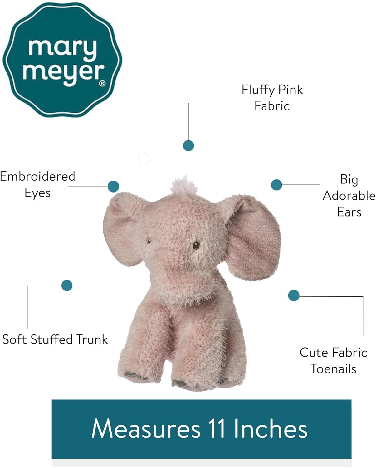 Mary Meyer Stuffed Animal Afrique Collection Huggable Plush Soft Toy, 11-Inches, Pink Blossom Elephant