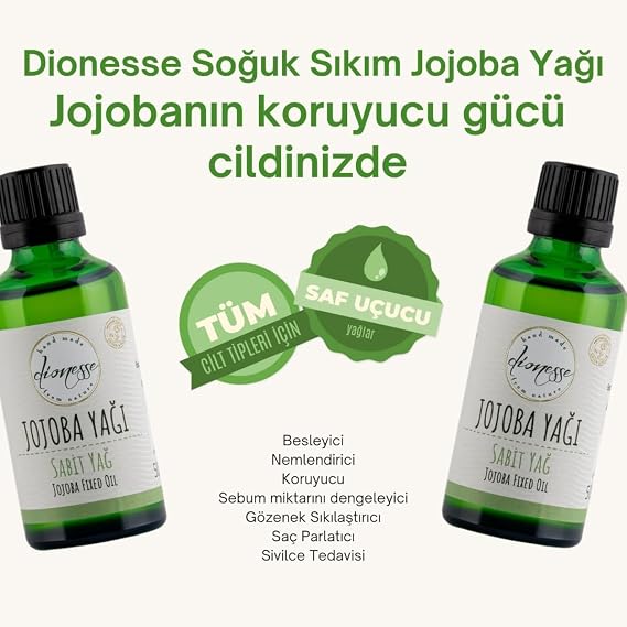 Dionesse Cold Pressed Jojoba Oil 50 ml - 100% Pure and Natural, Moisturizing and Nourishing Jojoba Oil for Skin and Hair Care, Containing Antioxidants and Ceramides