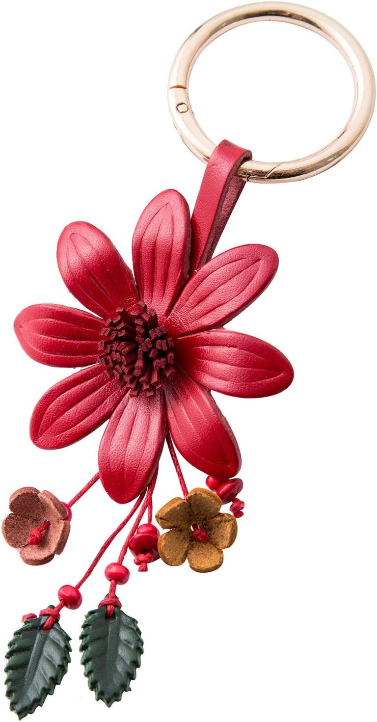 GiftaleGiftale Genuine Leather Flower Tassel Keychain Car Keyring Fob Boho Accessorie for Women