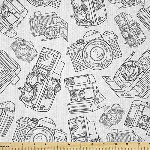 Image of Ambesonne Vintage Fabric by The Yard, Antique Old Camera Monochrome Design Photography Hobby Technology Theme, Microfiber Fabric for Arts and Crafts Textiles & Decor, 1 Yard, Charcoal and Grey