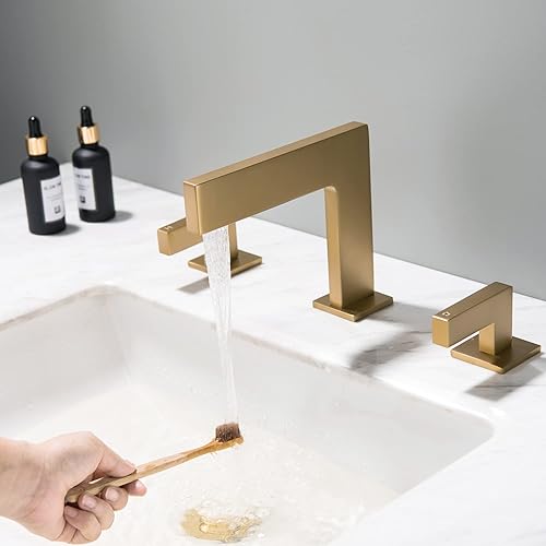 Miniatura 6 de MR. Faucet - Grifo moderno de latón con 2 manijas y 3 agujeros, cascada, grifos de fregadero de baño de 8 pulgadas con ensamblaje de drenaje, latón