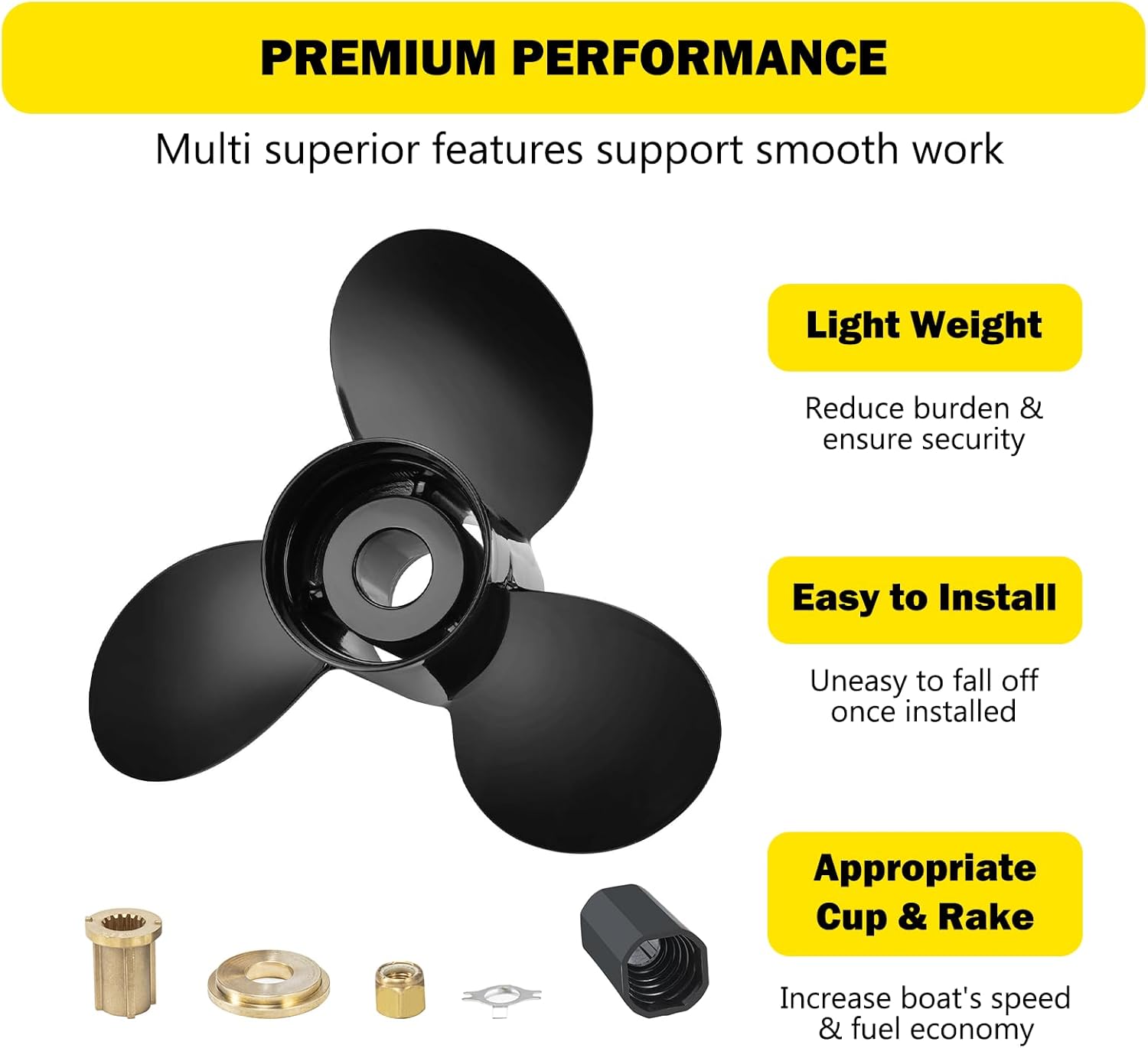 YOUNG PROPS 13 3/4 x 15Replace OEM#48-77342A45 Upgrade Aluminum Boat Propeller for Mercury Engines 40 50 60 70 75 80 90 100 115 125 140 150HP 13.75dia x 15 Pitch Hub Kits Included 15Spline Tooth RH