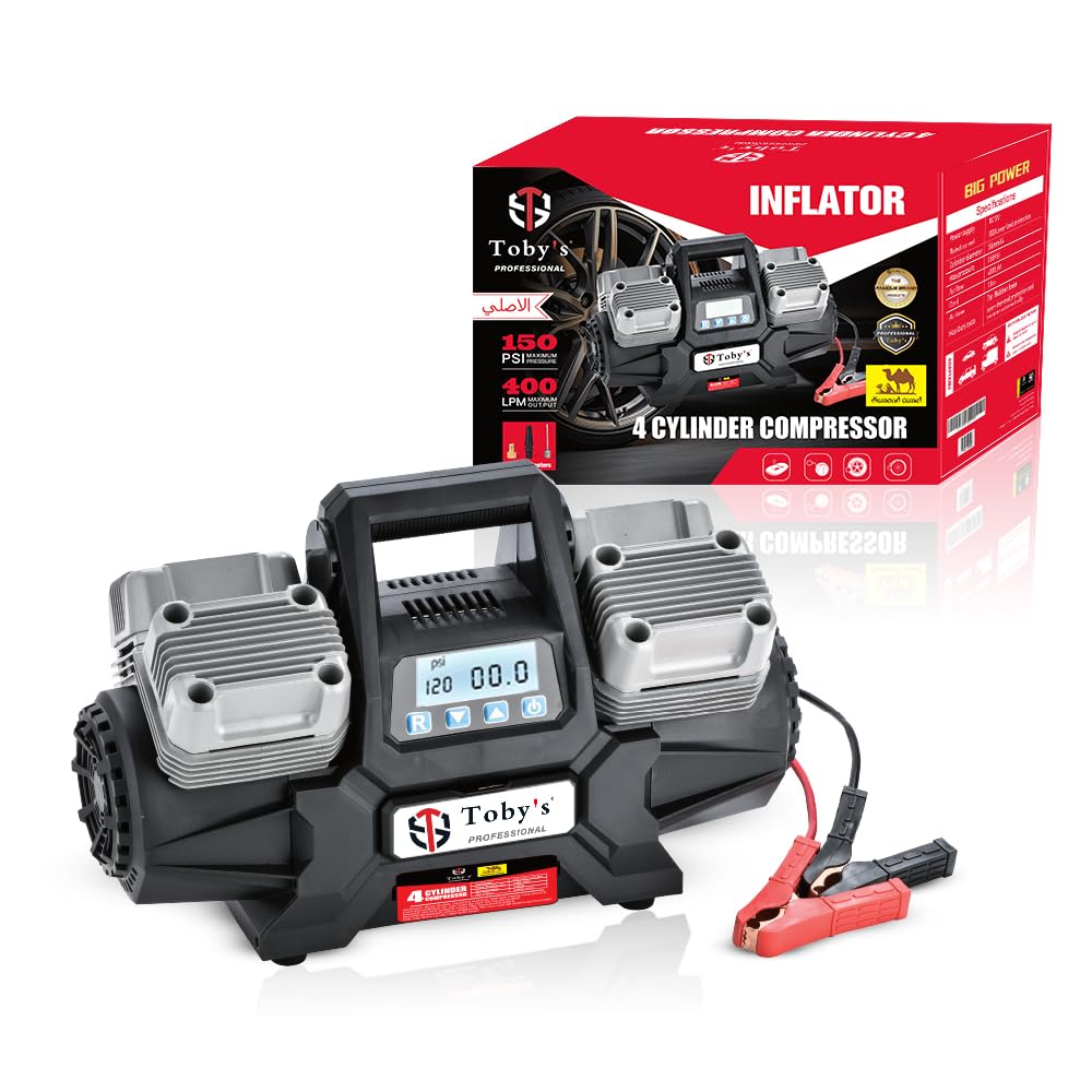 Toby's 4 Cylinder Car Air Compressor Ultra Extreme 4x4 Tire Super Air Flow Portable 150 PSI