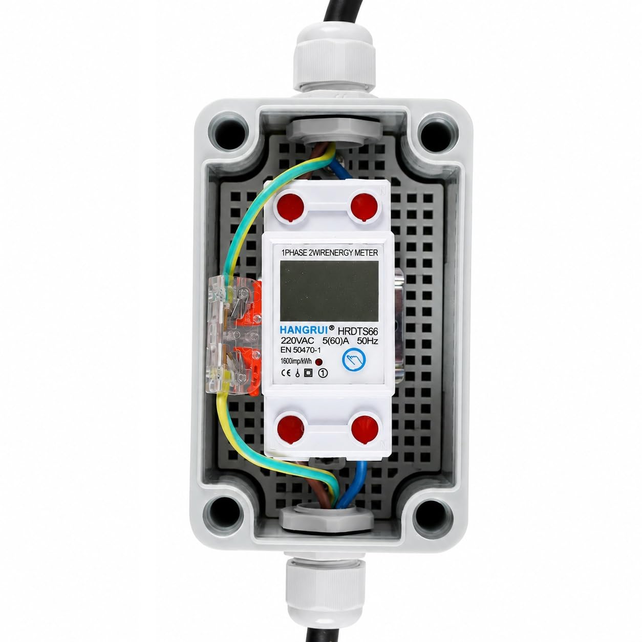 Contador de electricidad móvil de 230 V, IP67, con 2 cables de 1,5 m | Pantalla LCD con función de memoria y botón de reinicio para medición móvil
