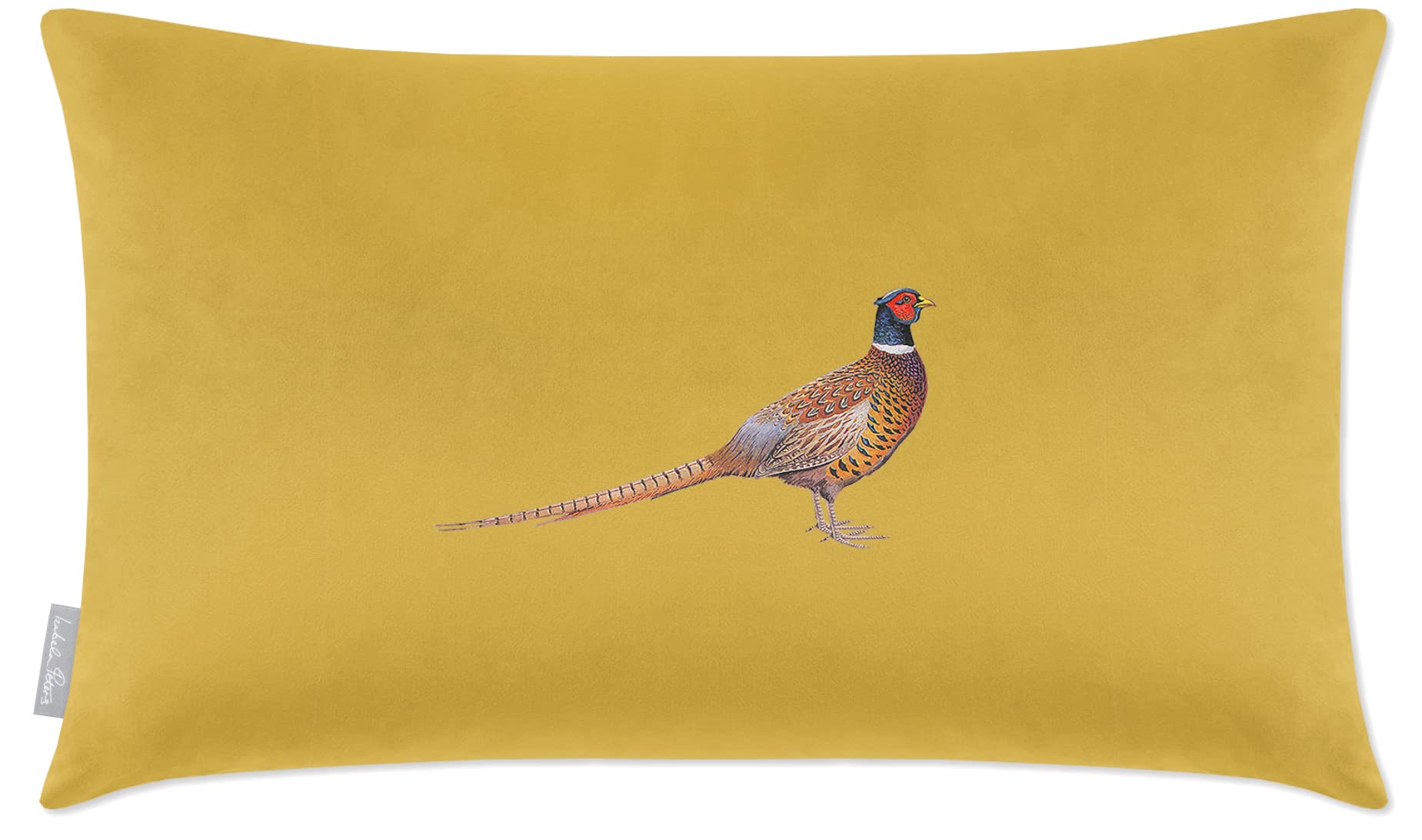 Izabela Peters Pheasant - Mustard Cushions With Covers Included, Filled Cushion, Eco-Friendly Velvet Cushions, 50 X 30 Cm, Chair Cushions, Sofa Cushions, Seat Cushions