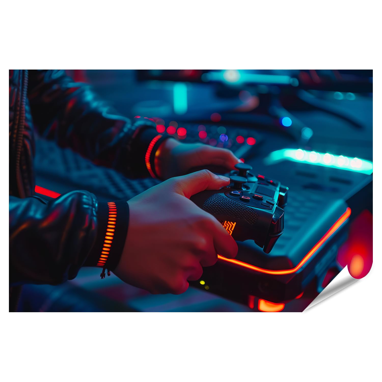 islandburner Póster XXL con mando de videojuegos con luz futurista, imágenes de alta calidad, impresión fotográfica