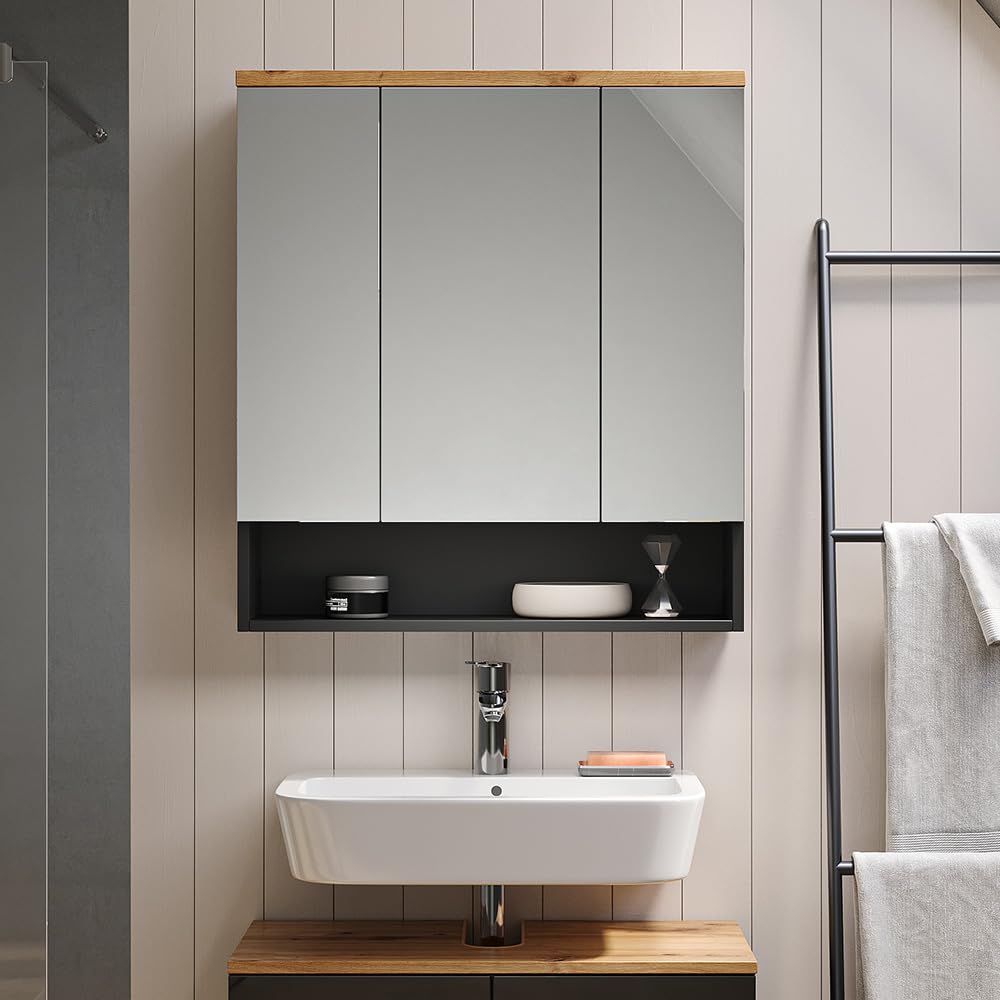 Vicco Specchio contenitore bagno Eden, Antracite, 70 x 77.5 cm, per montaggio a parete con suddivisione interna variabile