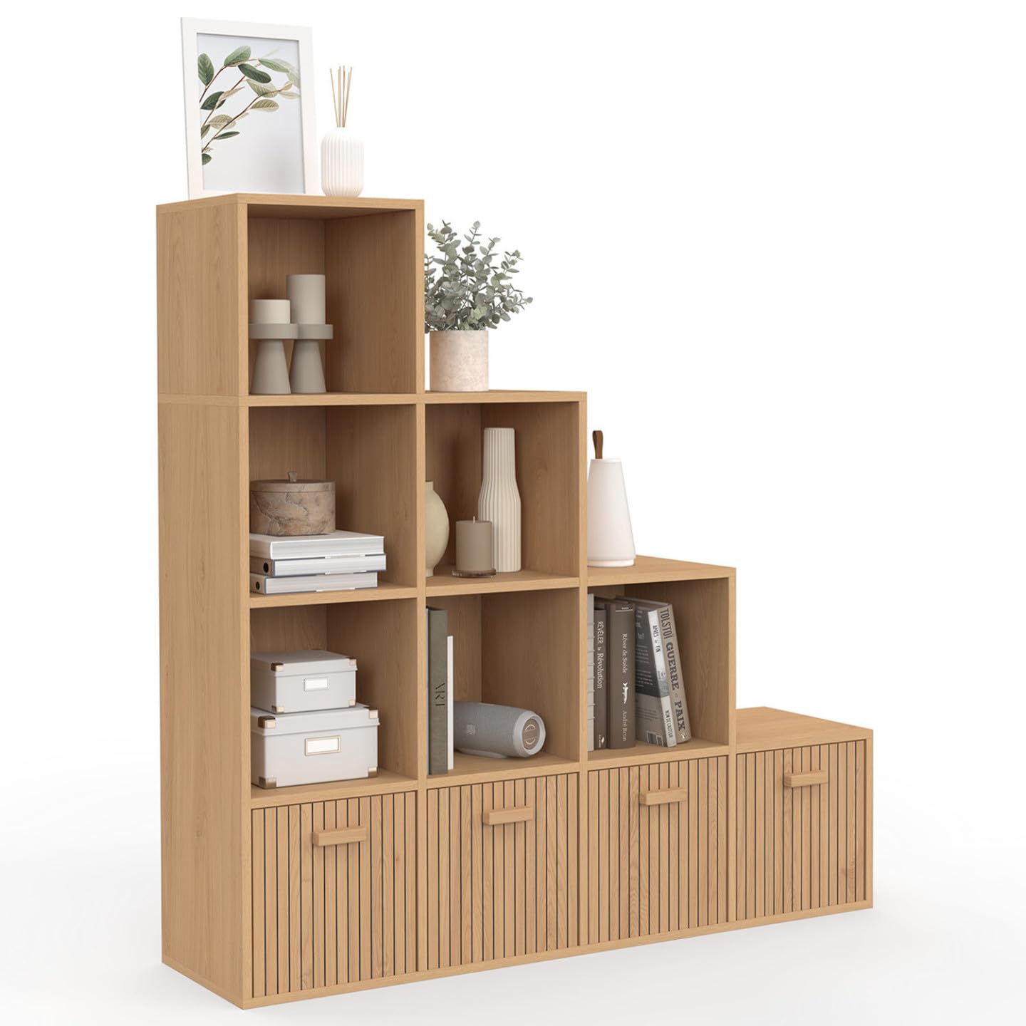 IDMarket - Meuble de Rangement en escalier LORYS Effet Lattes Juliette