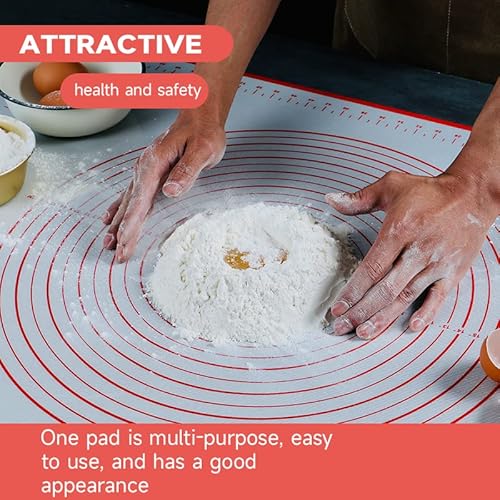 Attractive Extra Thick Non Stick Silicone Baking Mat With Measurements, Non-Slip Dough Rolling Mat For Perfect Pastry. Reusable And Food Grade Safe (16'' X 24'', Red) #TOP3