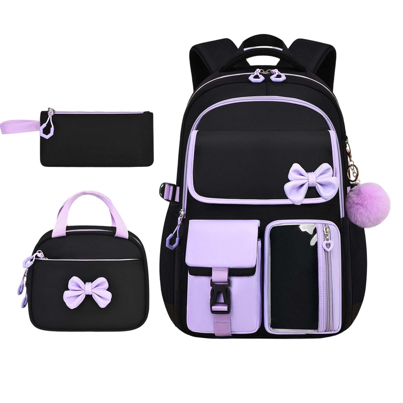 Mädchen Rucksack Mit Lunchbox 3-teilig Verstellbar Niedliche Schleife | Studenten Notebook Lässig Für Schreibwaren Kleidung Geldbörse Outdoor Pendeln Reisen