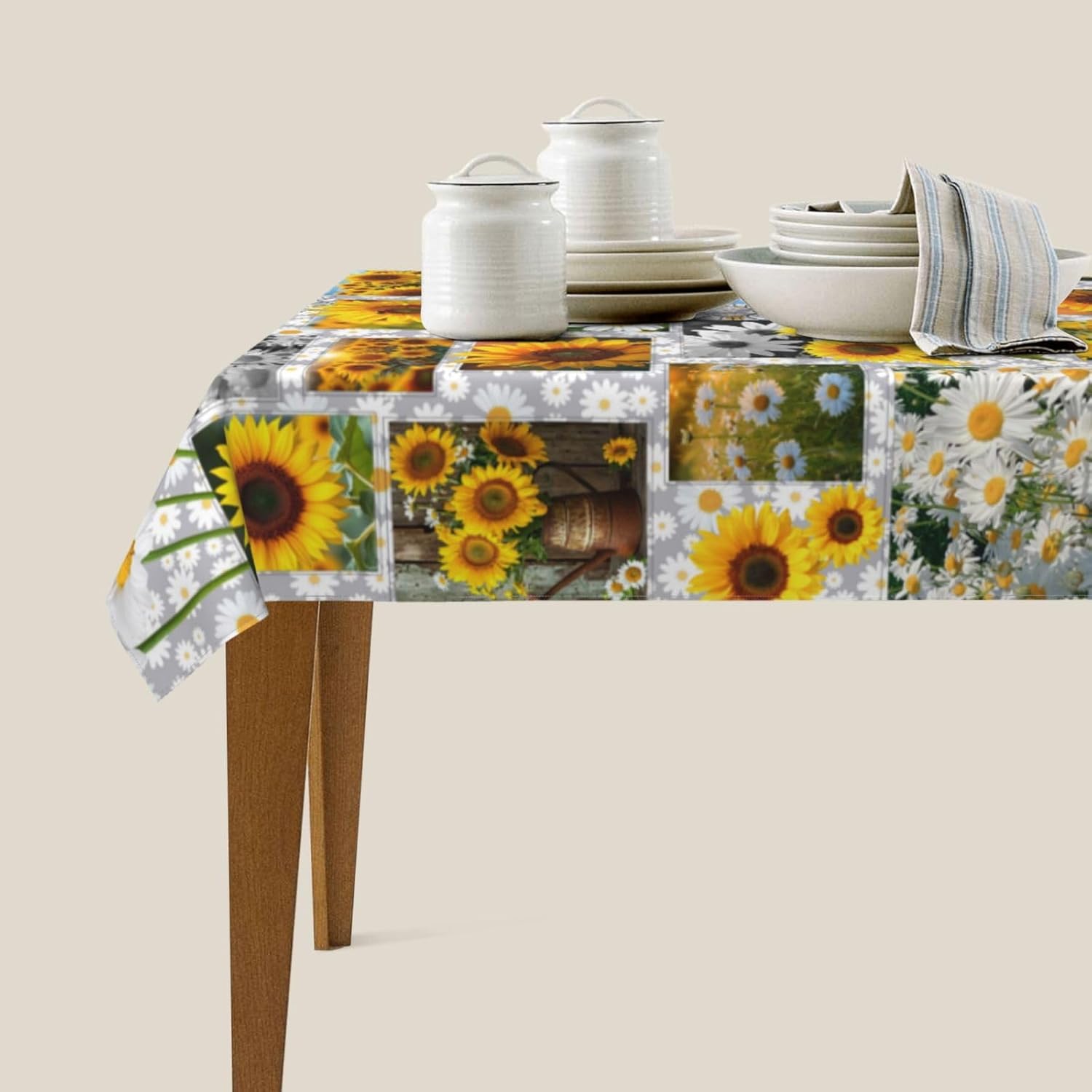 Rectangle Waterproof Tablecloths, Rectangle Washable Table Covers for Indoor Outdoor Dining Table Holiday, 60x102Inch, Sunflower